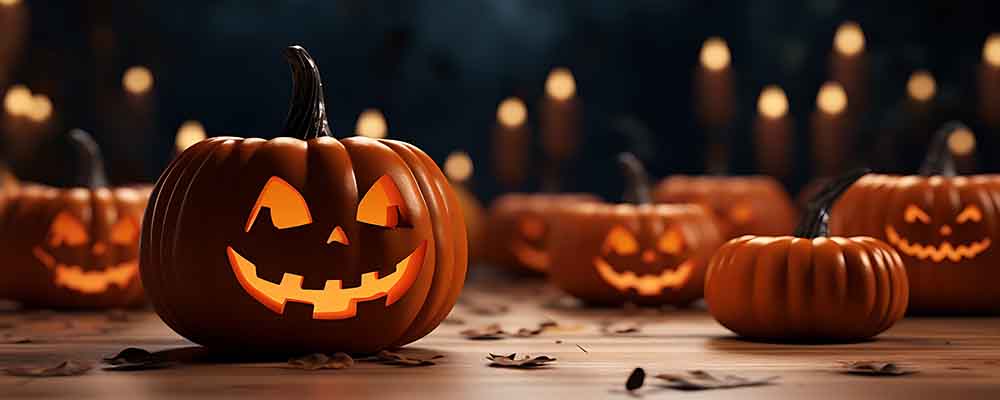 Halloween background group of spooky pumpkin halloween design 3d illustration