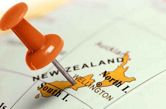 Location New Zealand. Red pin on the map