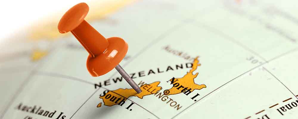 Location New Zealand. Red pin on the map